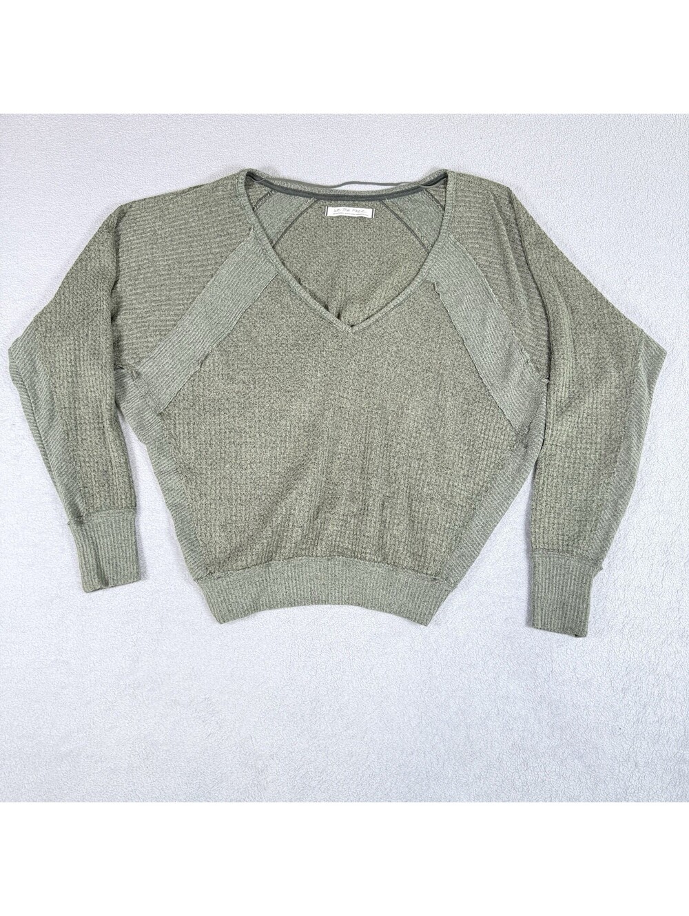 Free People Santa Clara Thermal Waffle Knit Top Size Extra Small Ferngully Green